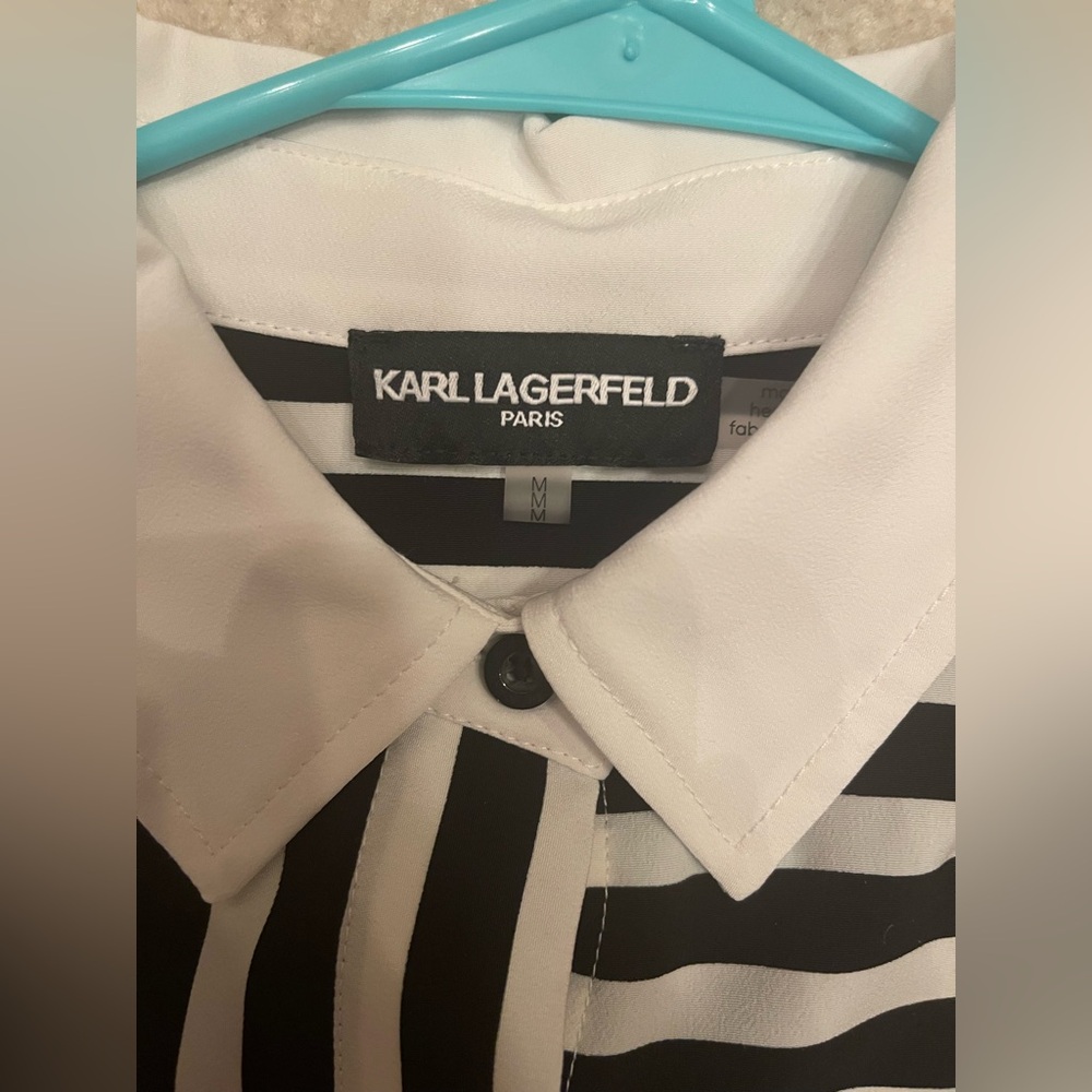 Karl Lagerfeld Paris Women’s Striped Button Down Blouse Size Medium - Picture 4 of 4